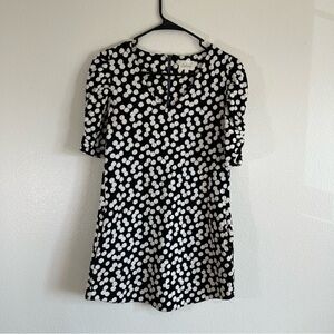 Anthropologie Deletta Rouched Black White Spotted Dress XS